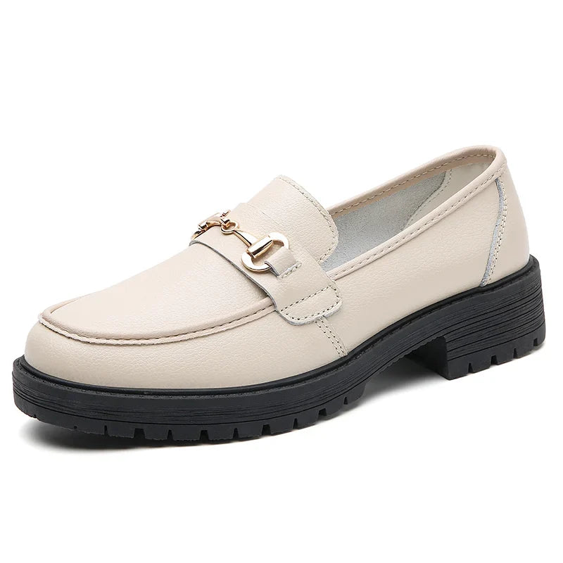 Mocasines Mujer con Bocado Dorado, Suela Gruesa y Empeine Acolchado