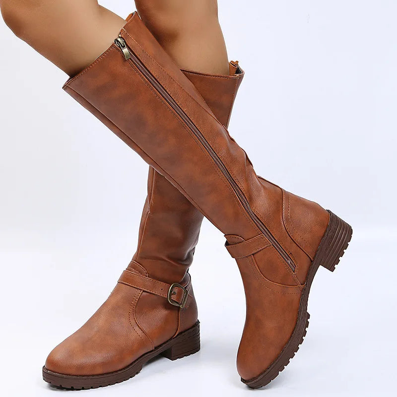 Botas Altas Planas Mujer de Piel Sintética con Cierre Lateral