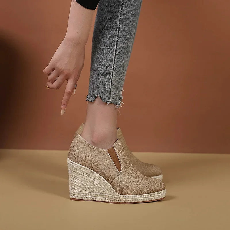 Alpargatas con Cuña Mujer de Lona Vaquera y Elásticos Laterales