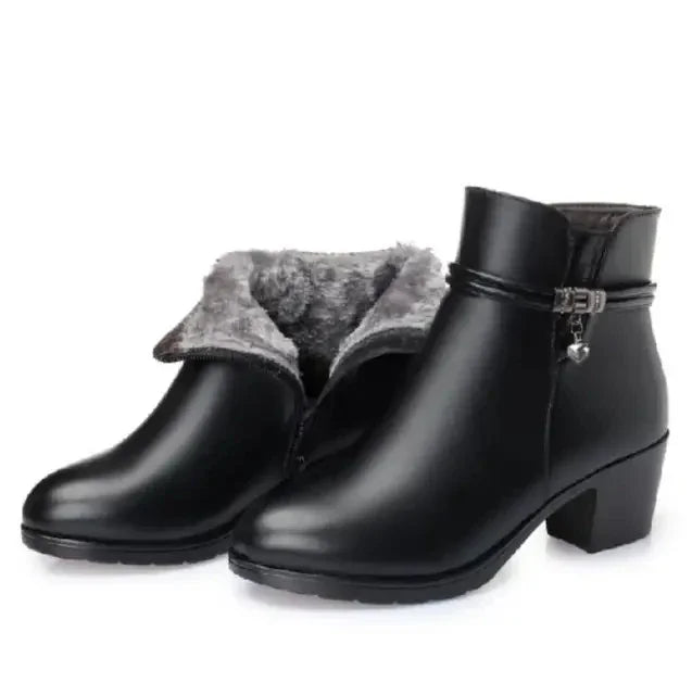 Botines Forrados Mujer con Cuello de Pelo y Tacón Bajo
