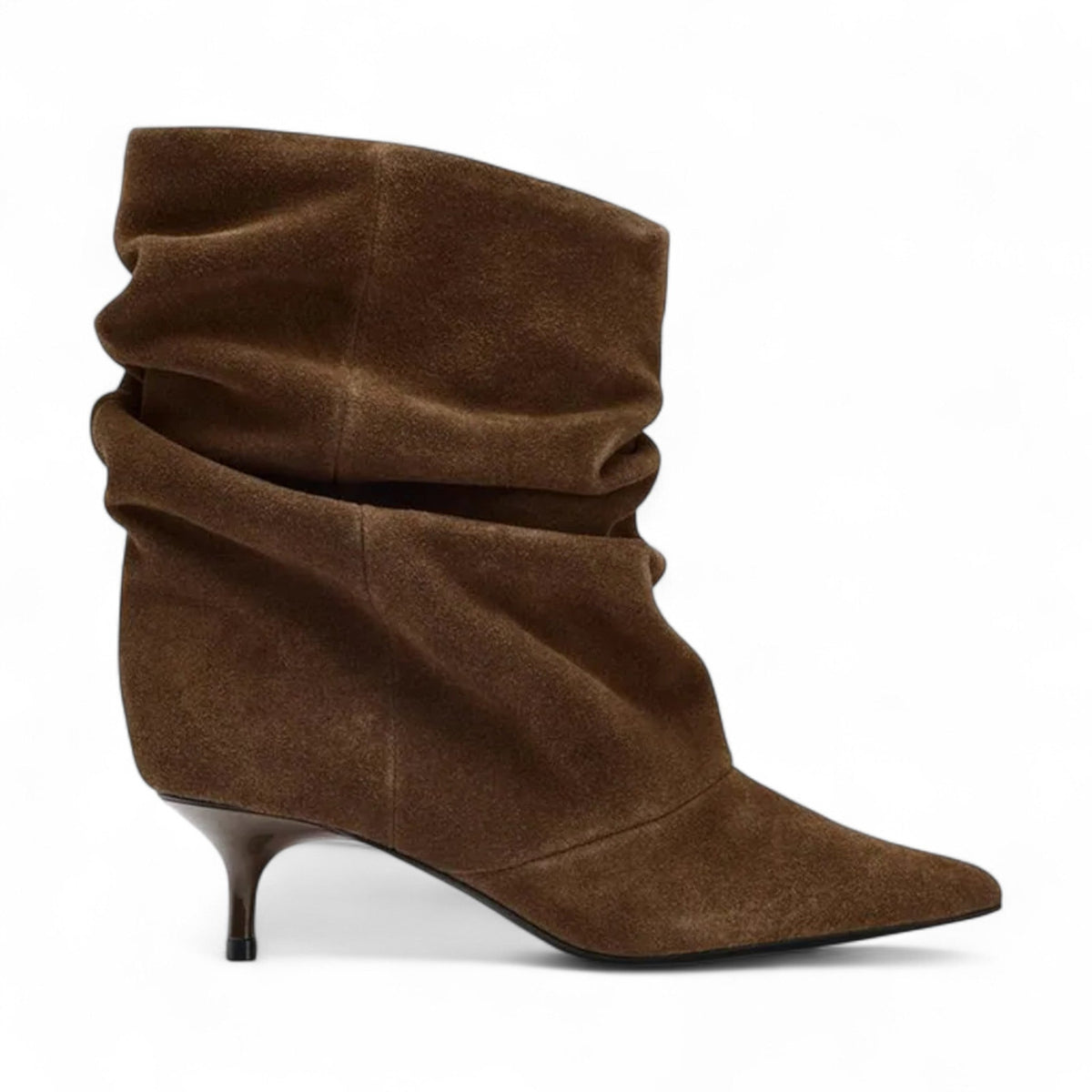 Botines Slouch de Tacón Mujer de Ante Marrón con Tacón Fino