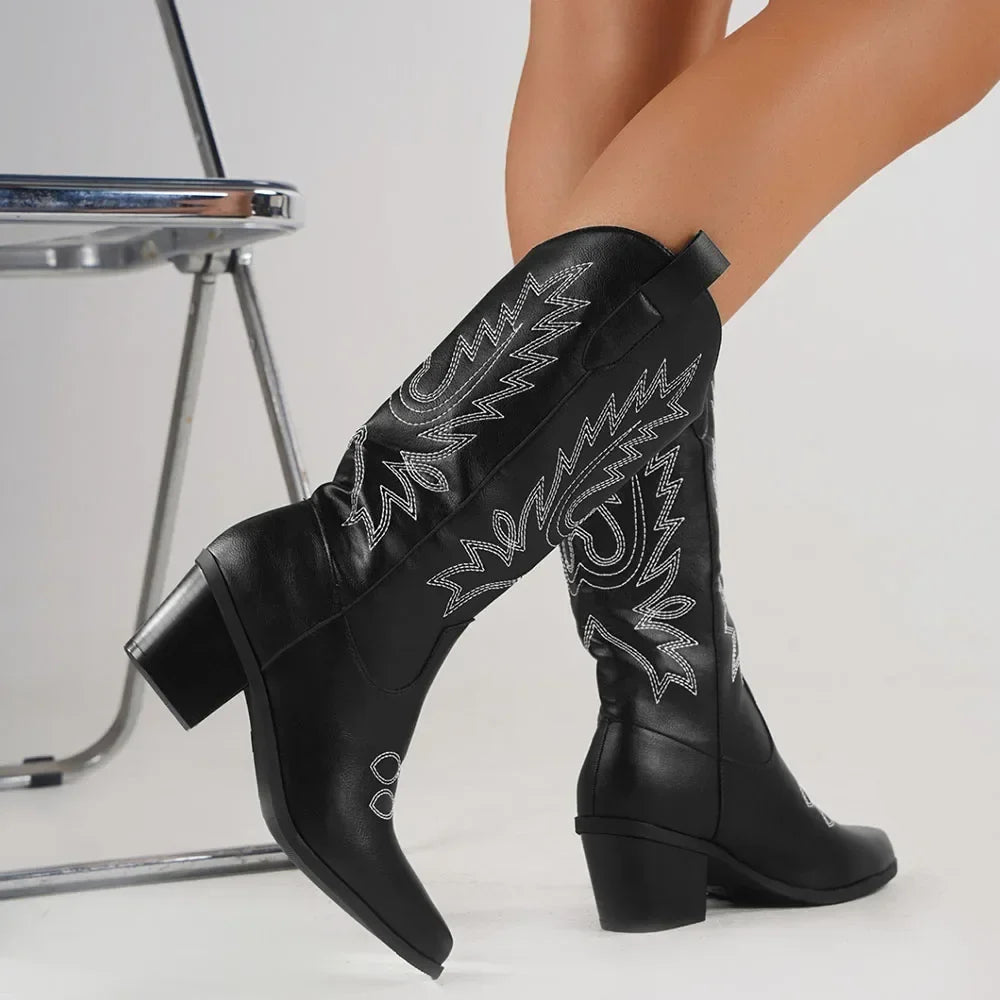 Botas Cowboy Mujer Camperas Elegantes con Tacón y Bordados