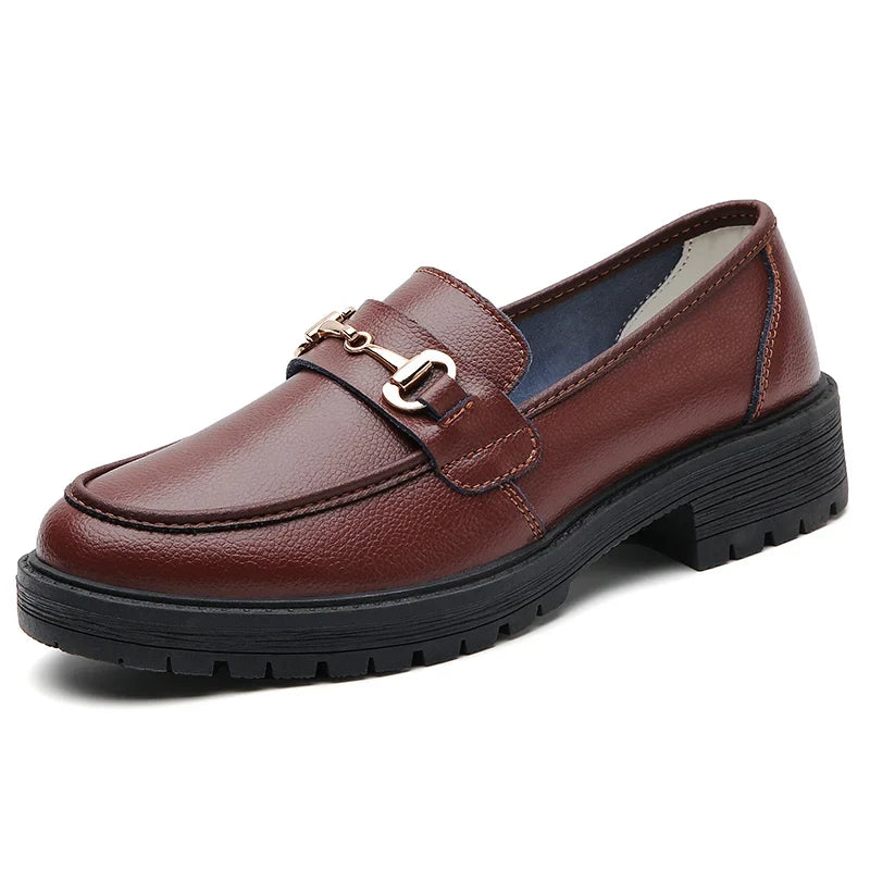 Mocasines Mujer con Bocado Dorado, Suela Gruesa y Empeine Acolchado