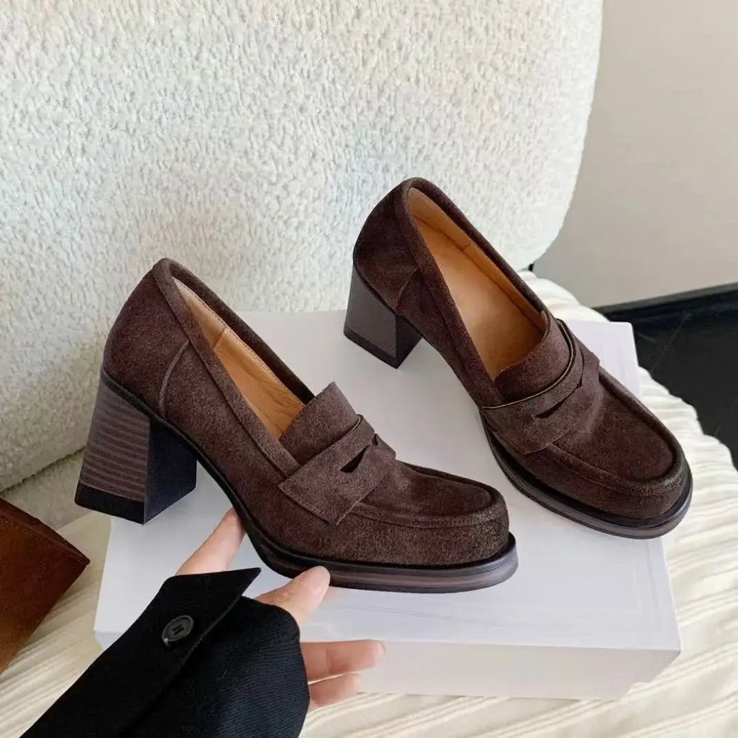 Mocasines de Tacón Mujer Altos de Piel Sintética Lisa