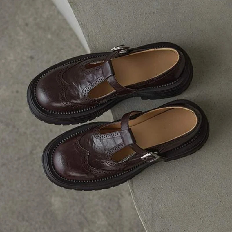 Mocasines Mujer con Correa y Hebilla y Suela Gruesa