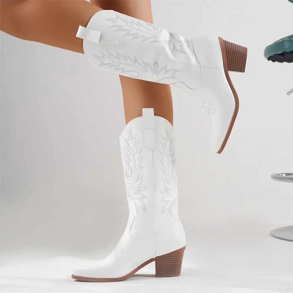 Botas Cowboy Mujer Camperas Elegantes con Tacón y Bordados
