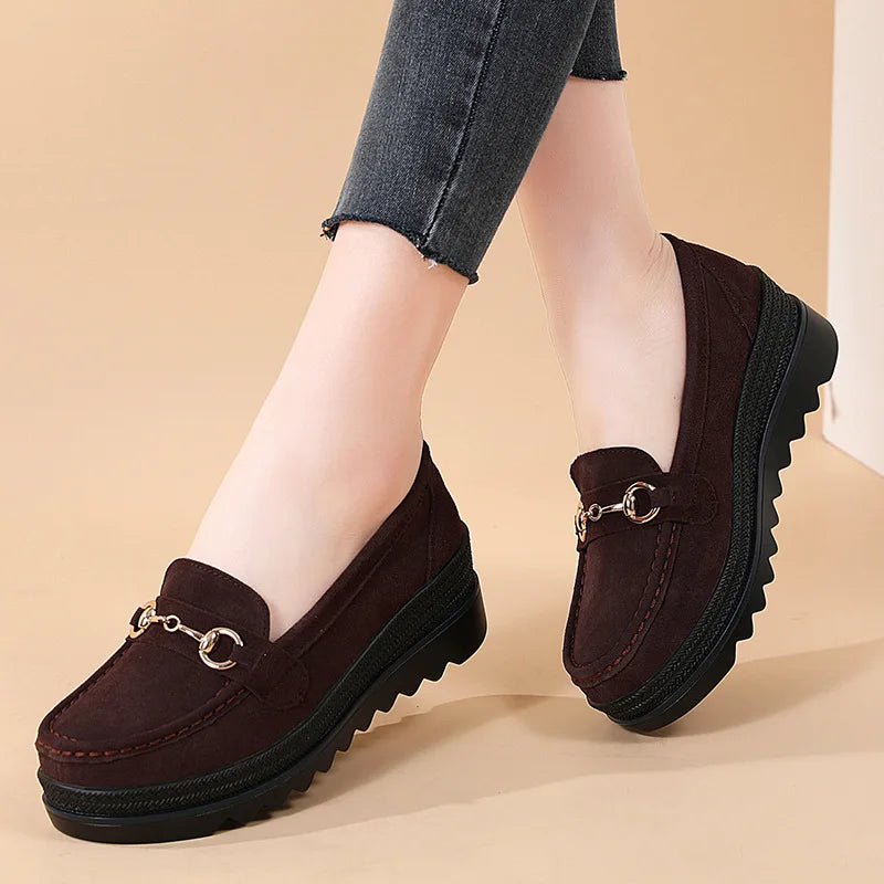 Mocasines con Plataforma Mujer con Bocado Dorado