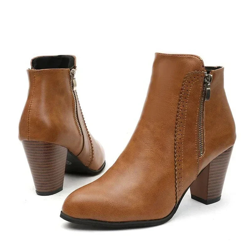 Botines de Tacón Mujer de Cuero con Cremallera Lateral