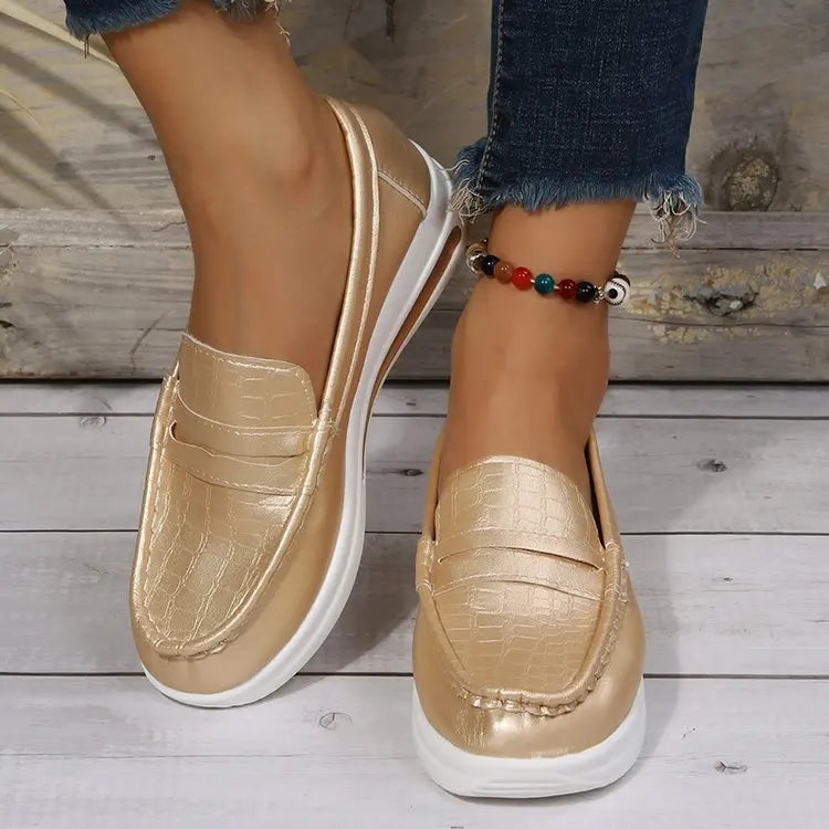 Mocasines con Plataforma Mujer Metalizados con Suela de Cámara de Aire