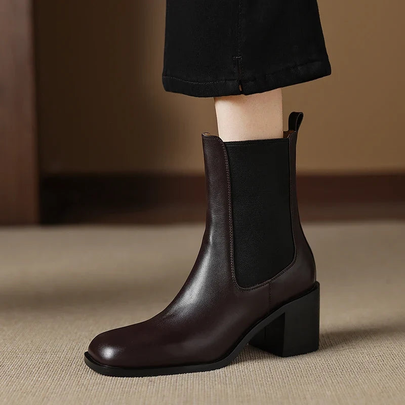 Botines Chelsea de Tacón Mujer con Elástico Lateral y Tacón Grueso