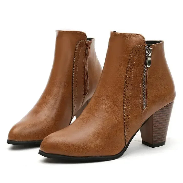 Botines de Tacón Mujer de Cuero con Cremallera Lateral