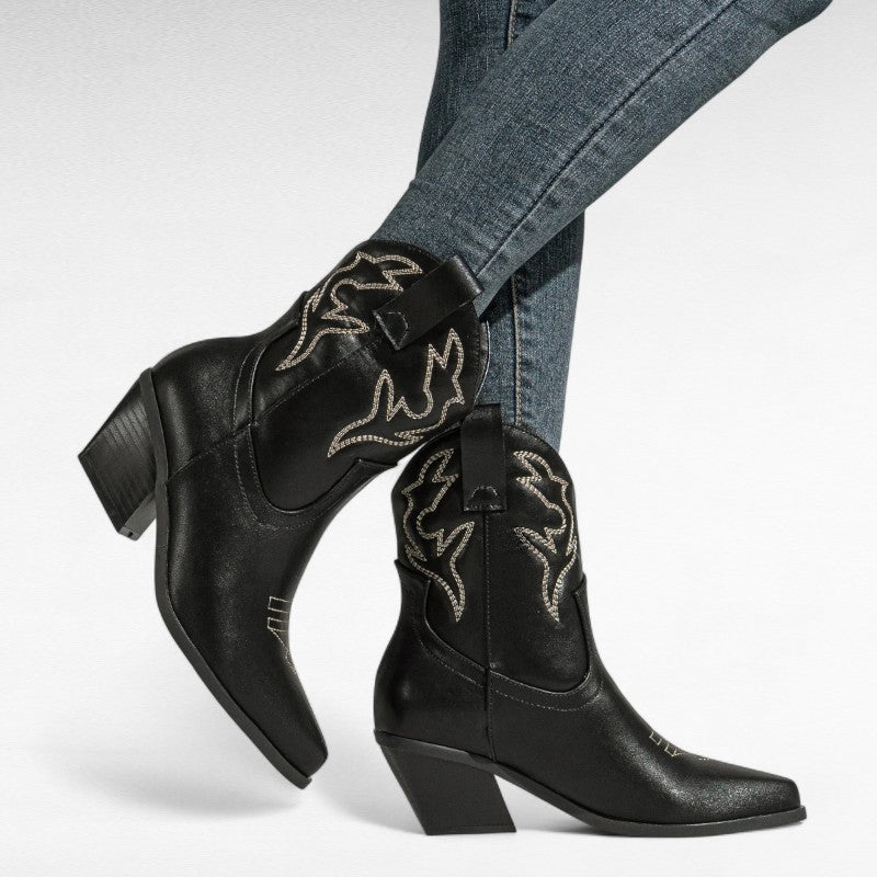 Botas Cowboy Mujer Camperas Bajas Sencillas con Tacón