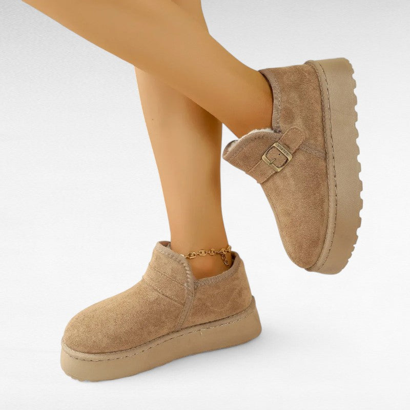 Mocasines Forrados Mujer de Ante con Plataforma y Hebilla