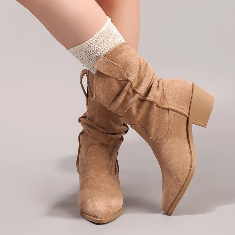 Botines Slouch Mujer de Ante con Tacón Bajo
