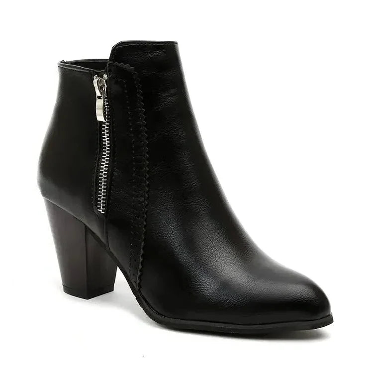 Botines de Tacón Mujer de Cuero con Cremallera Lateral