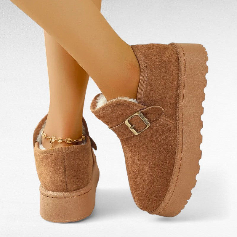 Mocasines Forrados Mujer de Ante con Plataforma y Hebilla