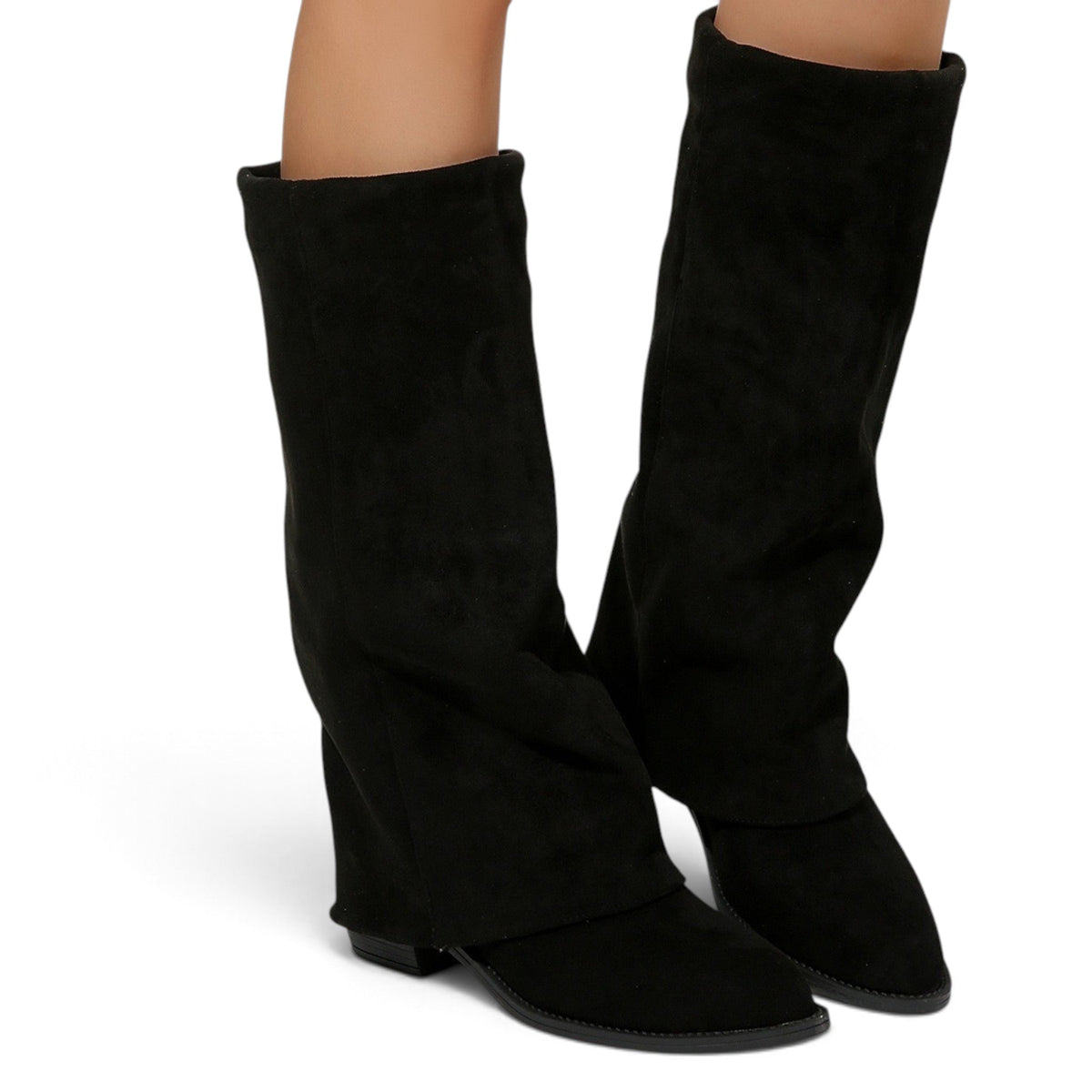 Botas Slouch Mujer de Ante Caña Suelta con Tacón Bajo