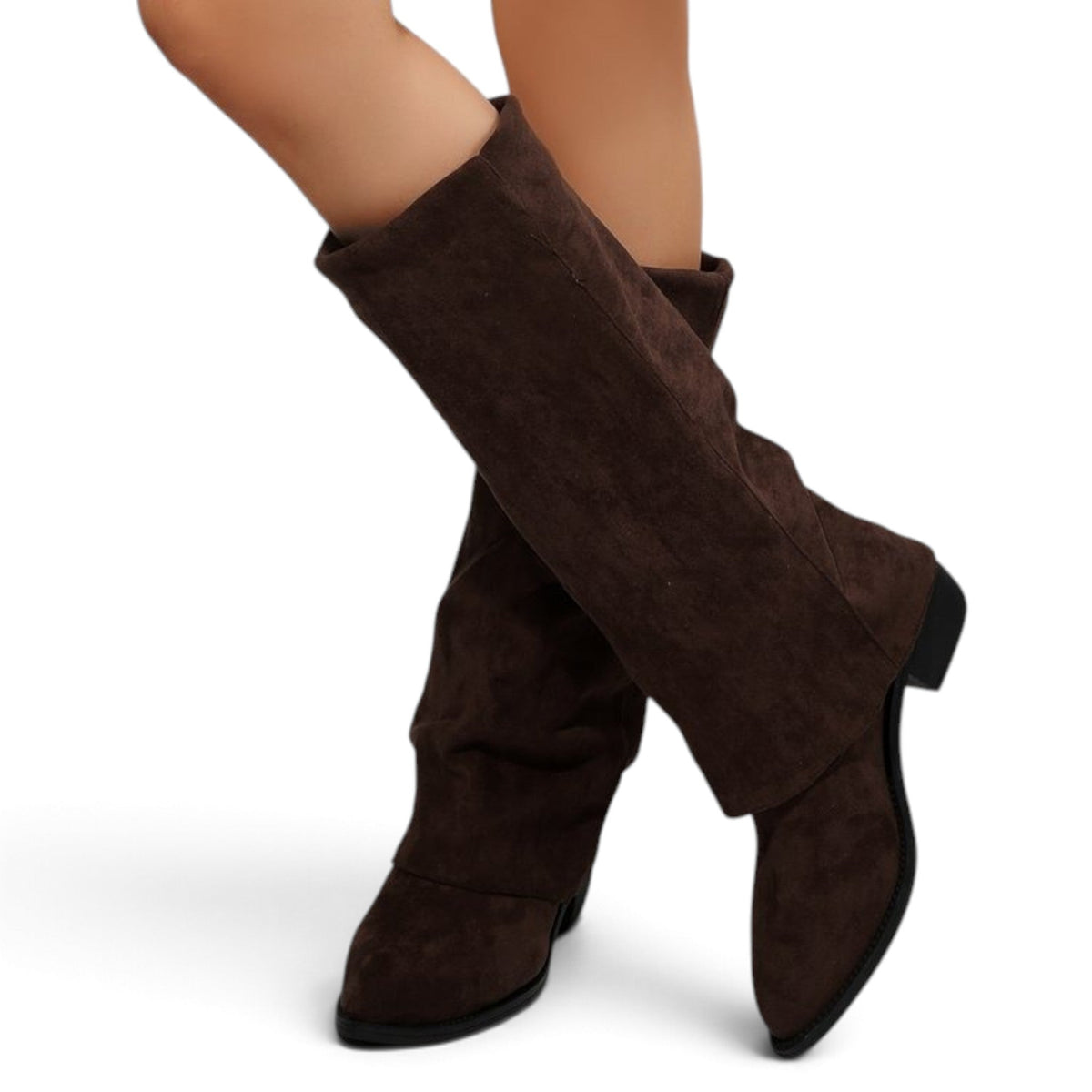 Botas Slouch Mujer de Ante Caña Suelta con Tacón Bajo