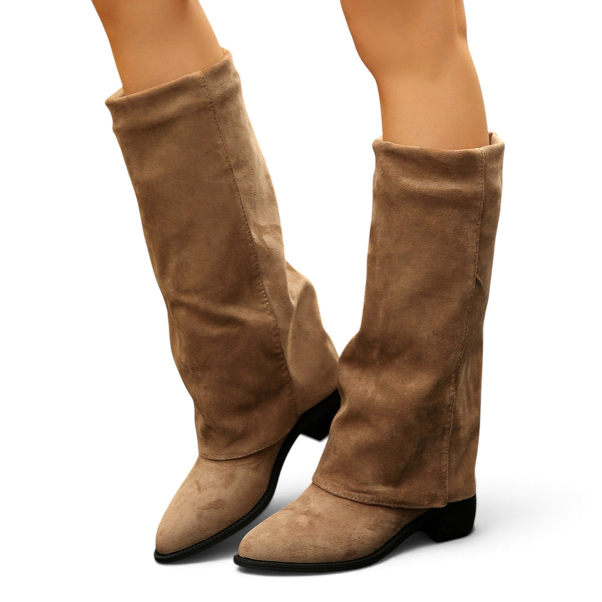 Botas Slouch Mujer de Ante Caña Suelta con Tacón Bajo