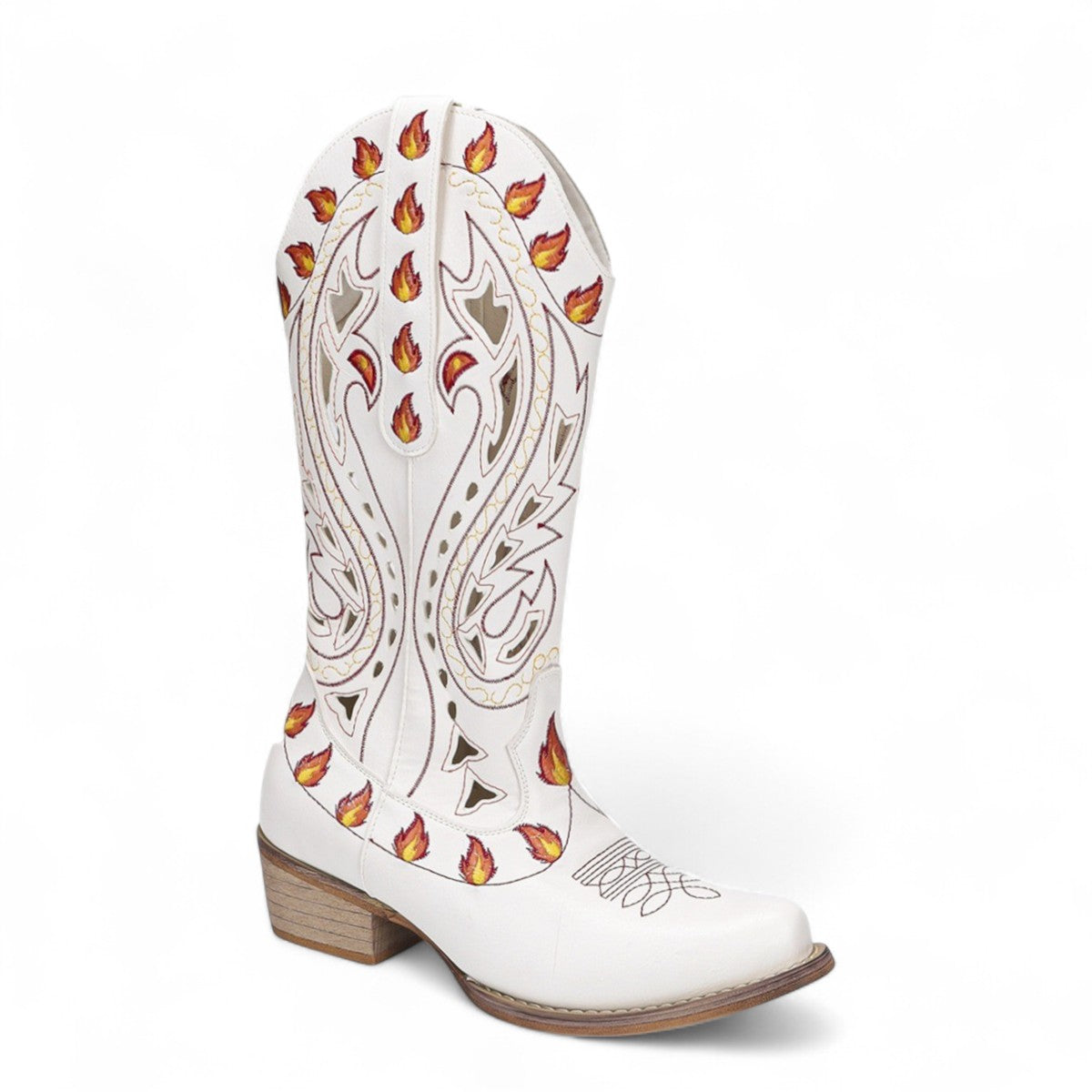 Botas Cowboy Mujer Camperas con Llamas Bordadas en la Caña
