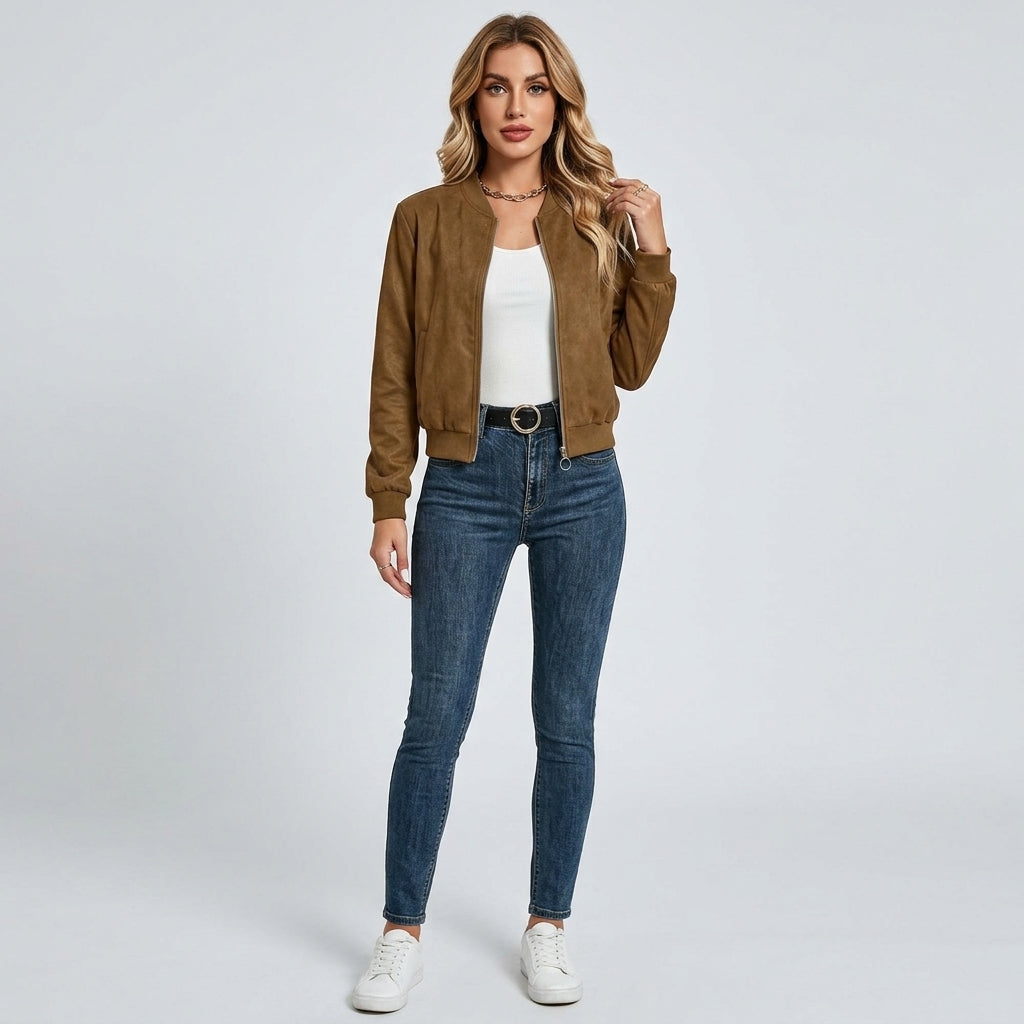 Chaqueta Efecto Ante Mujer Manga Larga de Color Liso - vista 2