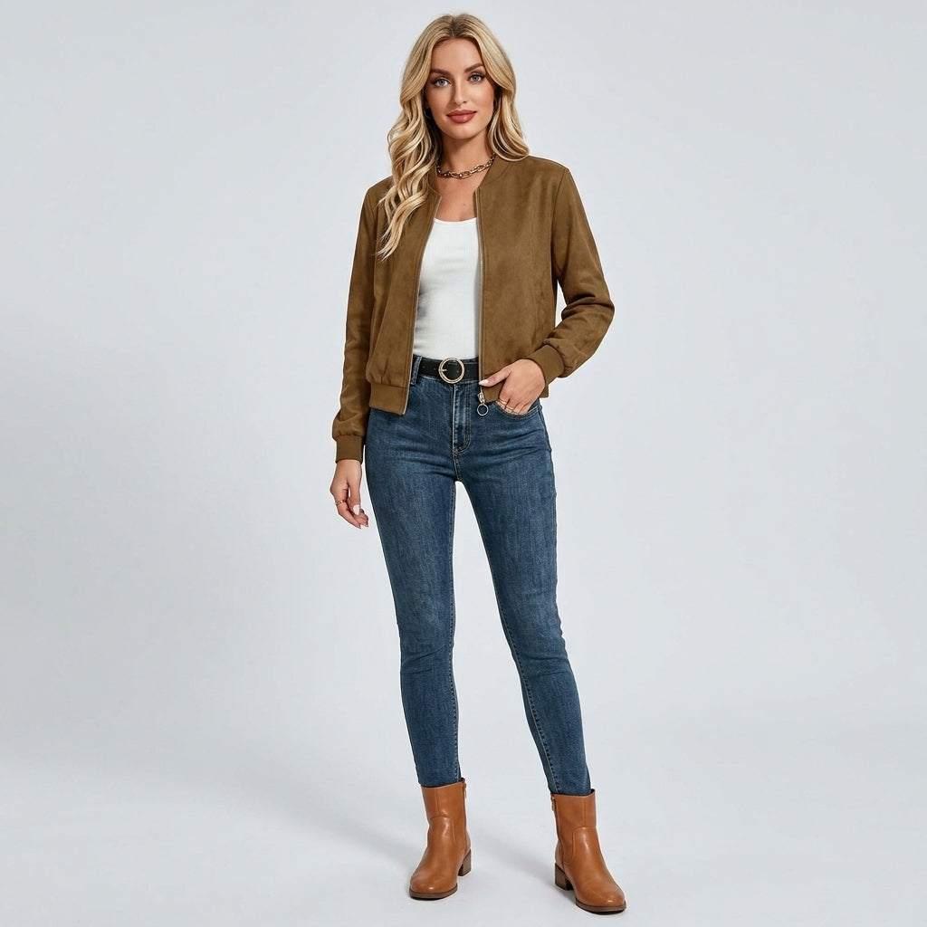 Chaqueta Efecto Ante Mujer Manga Larga de Color Liso - vista 1