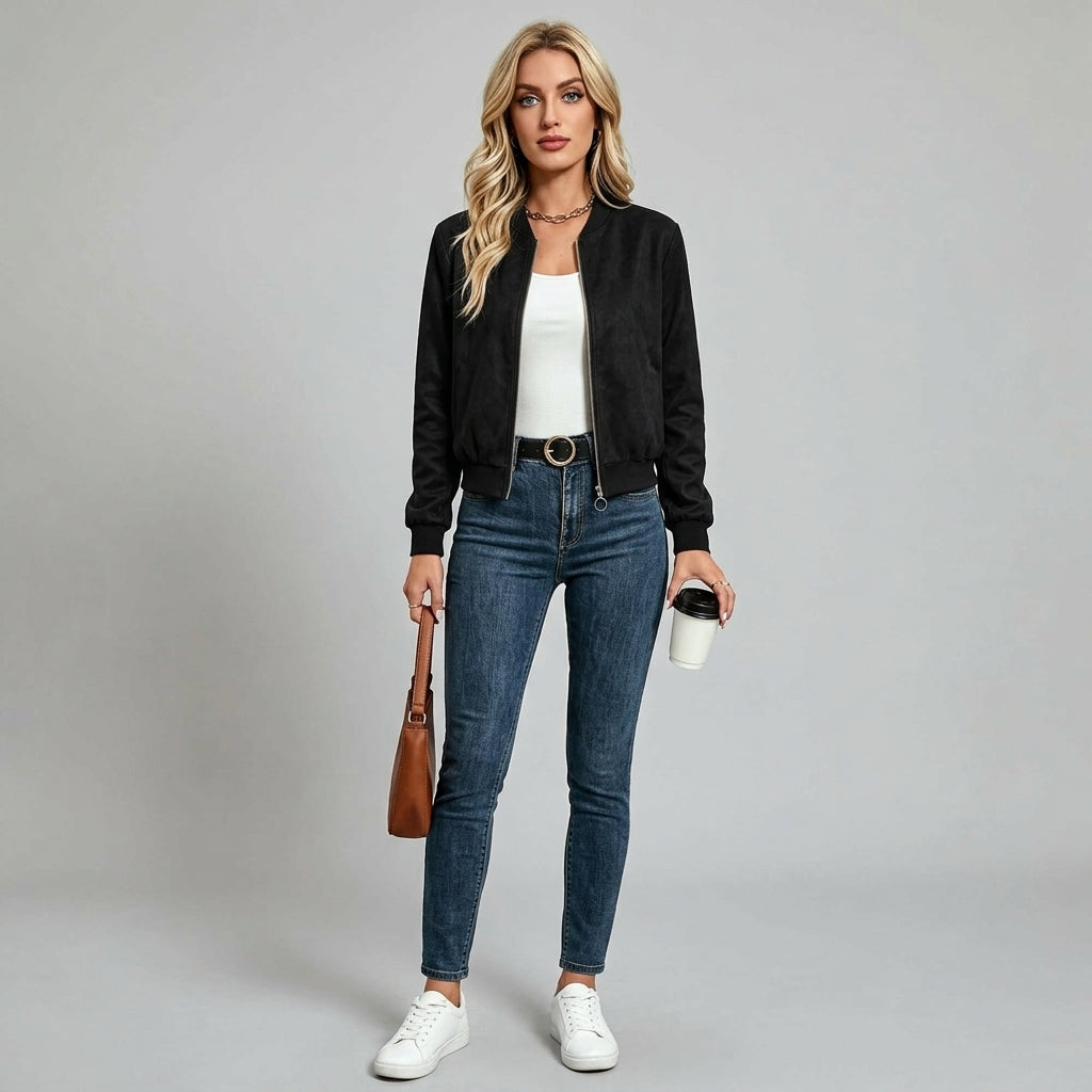 Chaqueta Efecto Ante Mujer Manga Larga de Color Liso - vista 5