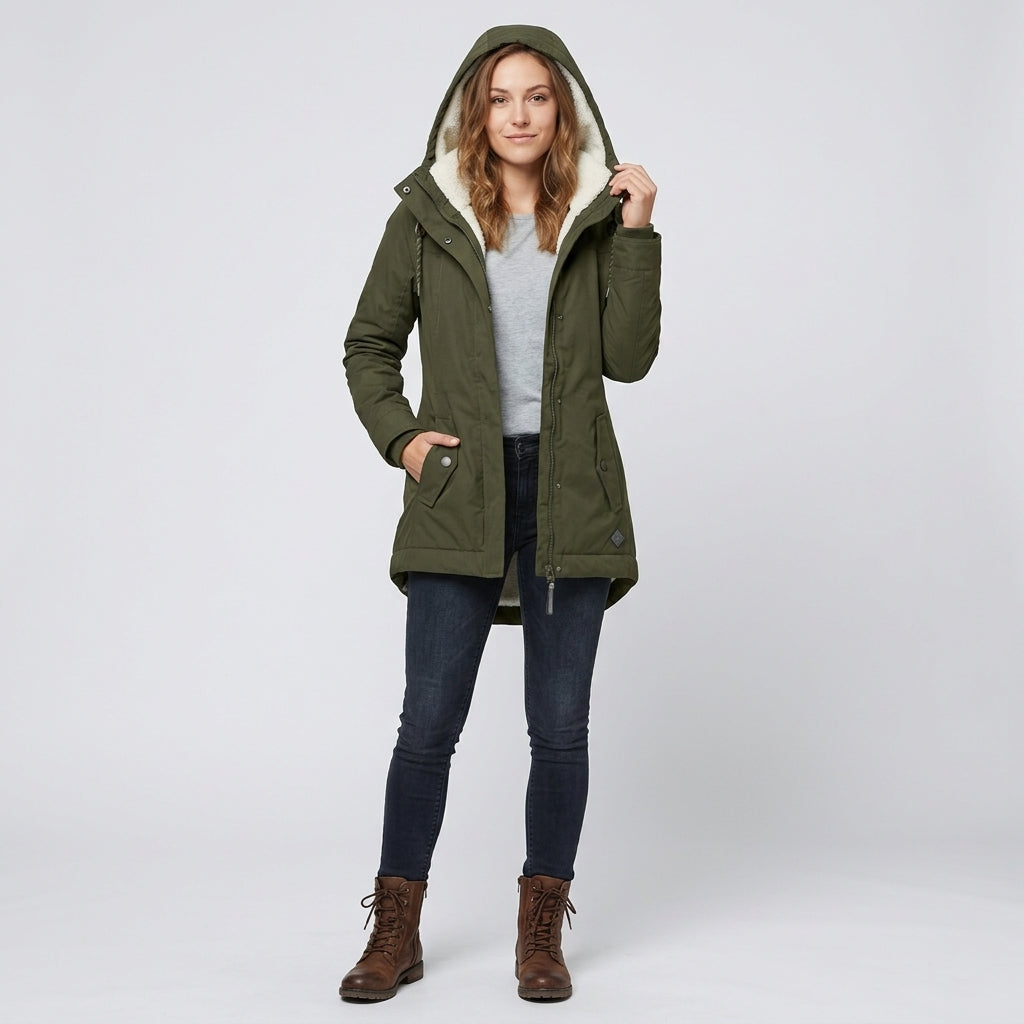 Abrigo Largo Mujer Impermeable con Capucha y Forro Suave - vista 3