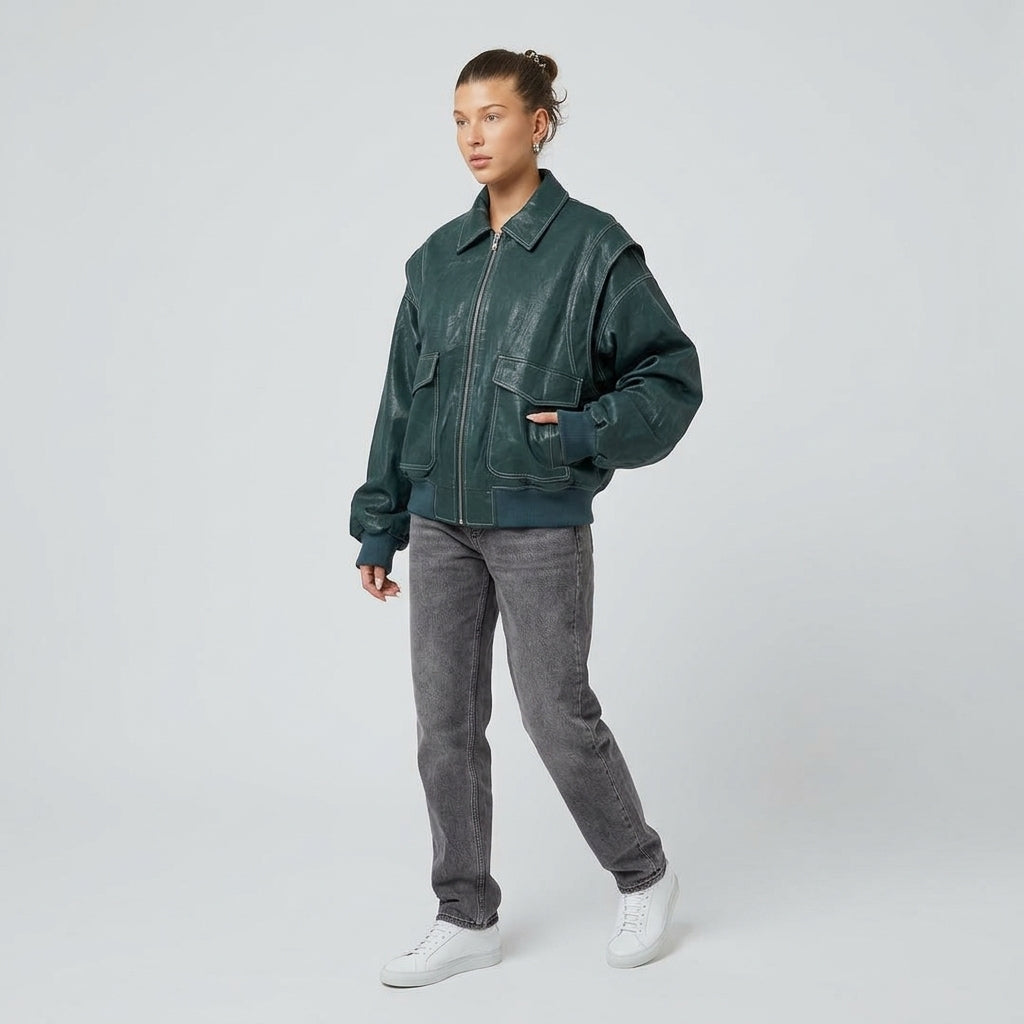 Cazadora de Cuero Mujer Oversize de Tacto Suave - vista 4