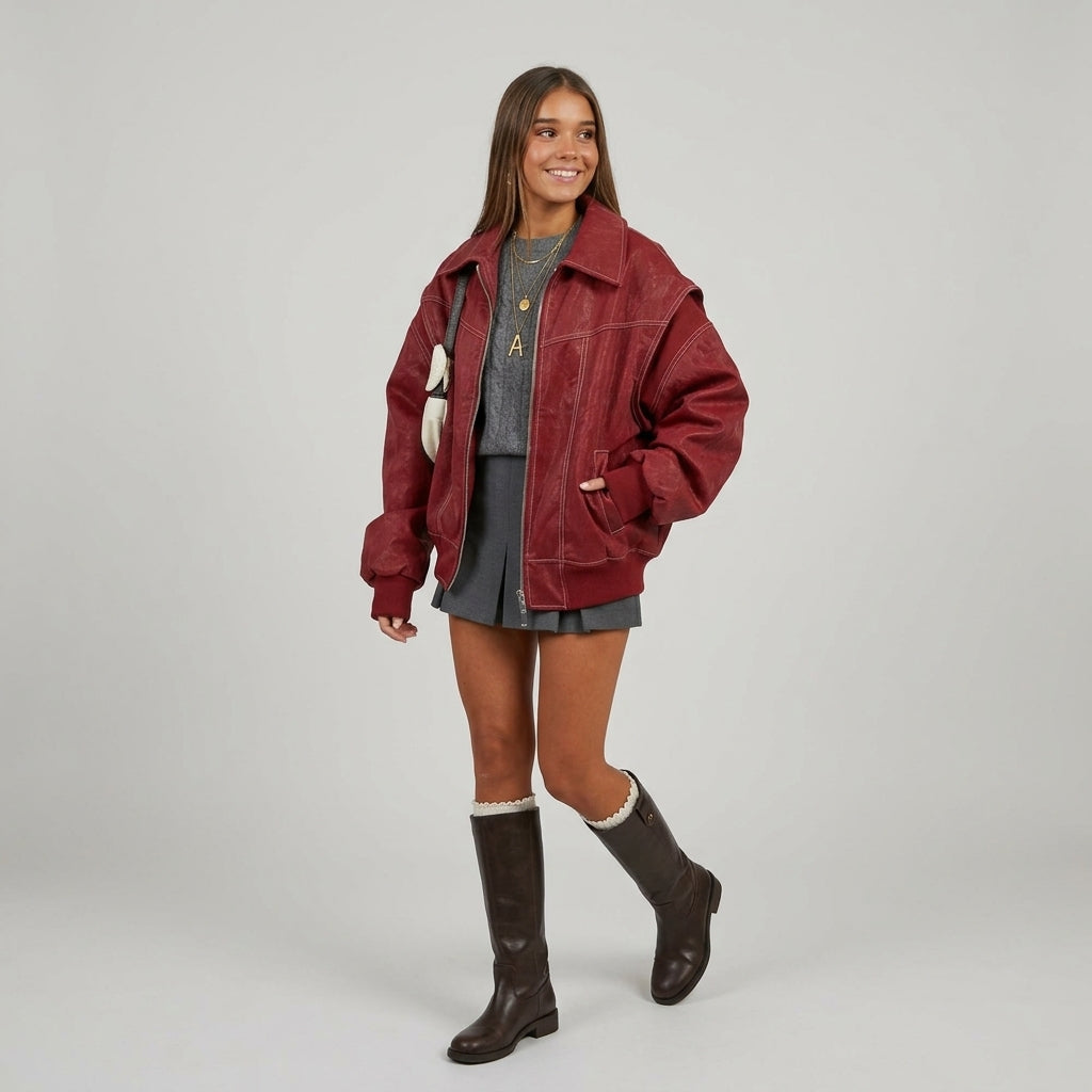 Cazadora de Cuero Mujer Oversize de Tacto Suave - vista 2