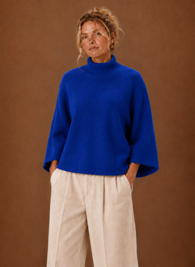 Jersey Oversize Mujer Cuello Alto Manga Campana