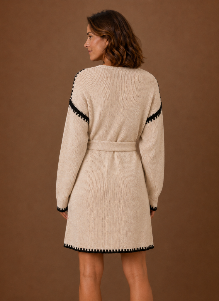 Jersey Vestido Mujer Cinturón Cuello V