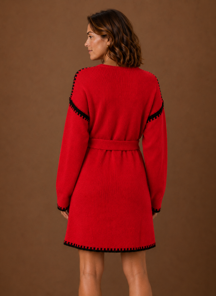 Jersey Vestido Mujer Cinturón Cuello V