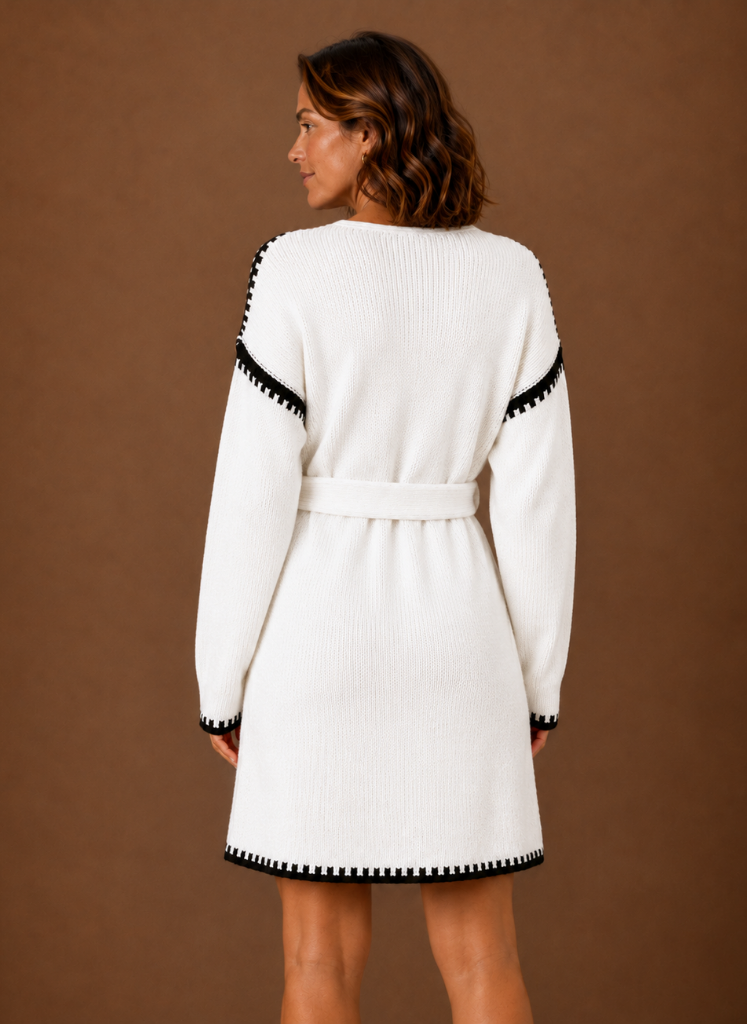 Jersey Vestido Mujer Cinturón Cuello V