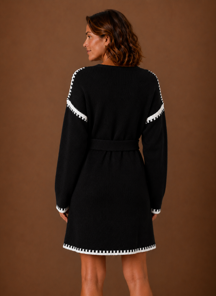 Jersey Vestido Mujer Cinturón Cuello V