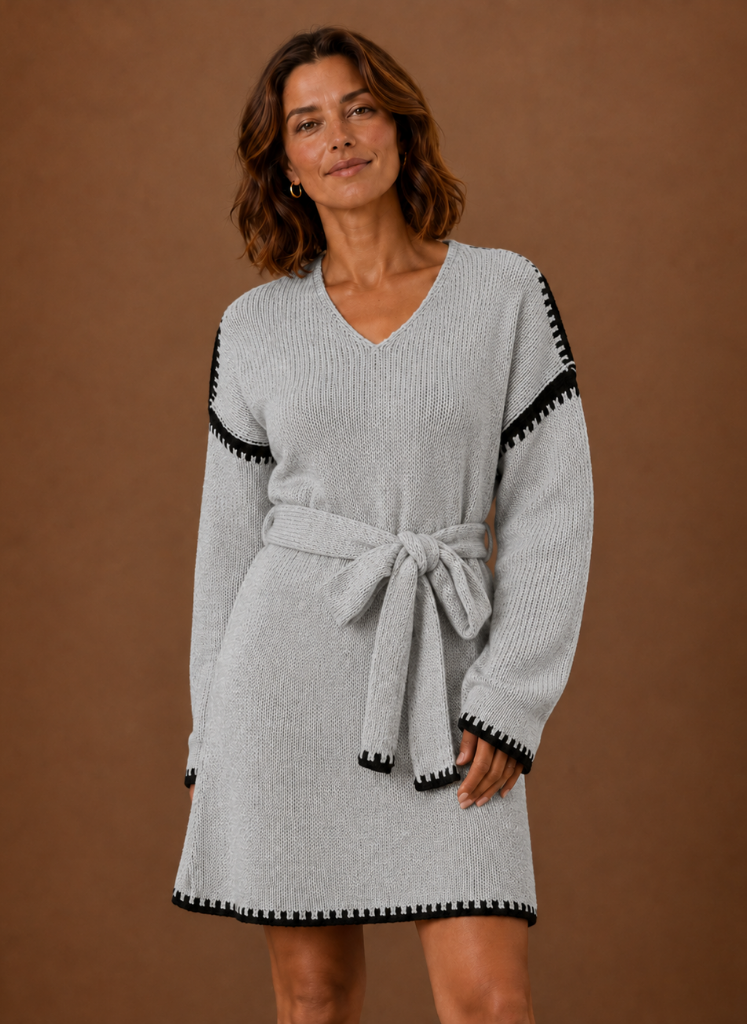 Jersey Vestido Mujer Cinturón Cuello V
