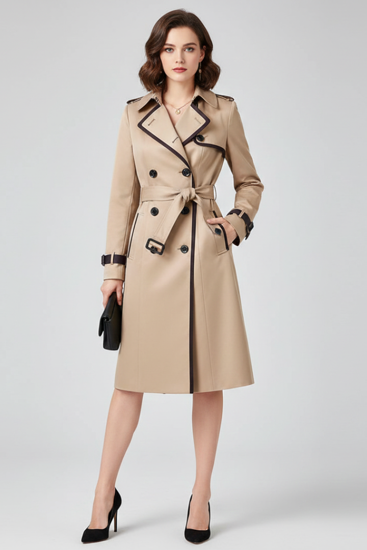 Trench Mujer Largo con Cinturón Ajustable y Acabado Texturizado - vista 3