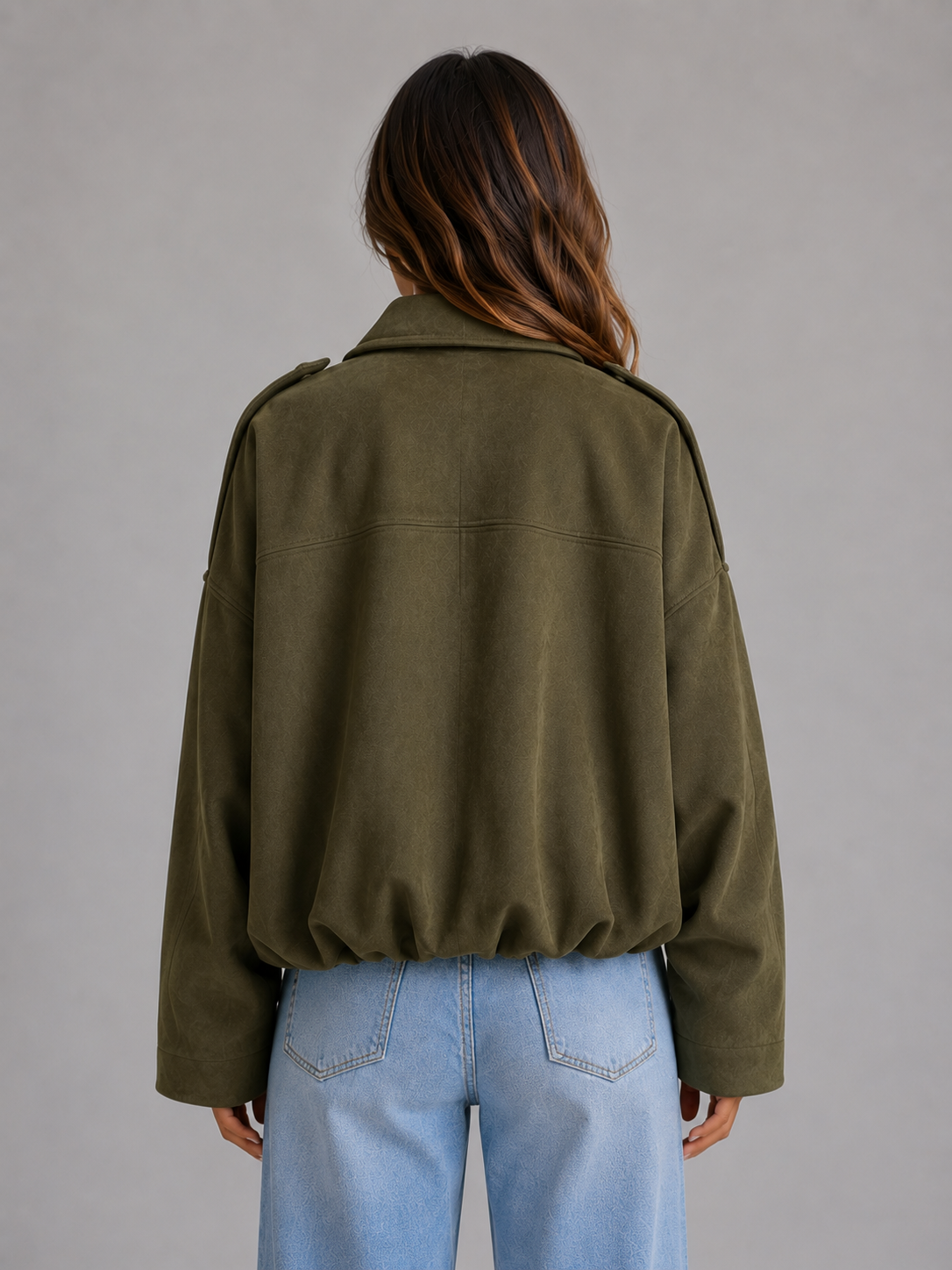 Cazadora Bomber Mujer Efecto Ante Oversize con Cuello Solapa - Vista 2