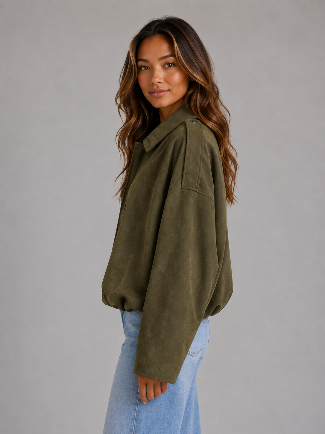 Cazadora Bomber Mujer Efecto Ante Oversize con Cuello Solapa - Vista 3