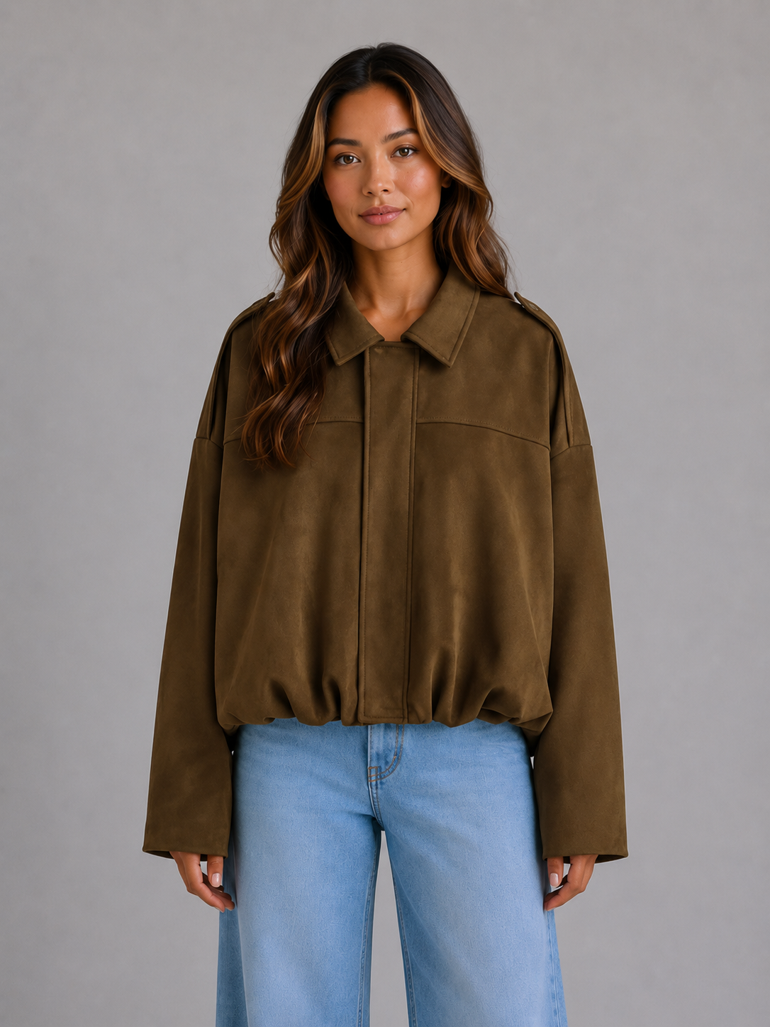 Cazadora Bomber Mujer Efecto Ante Oversize con Cuello Solapa - Vista 5