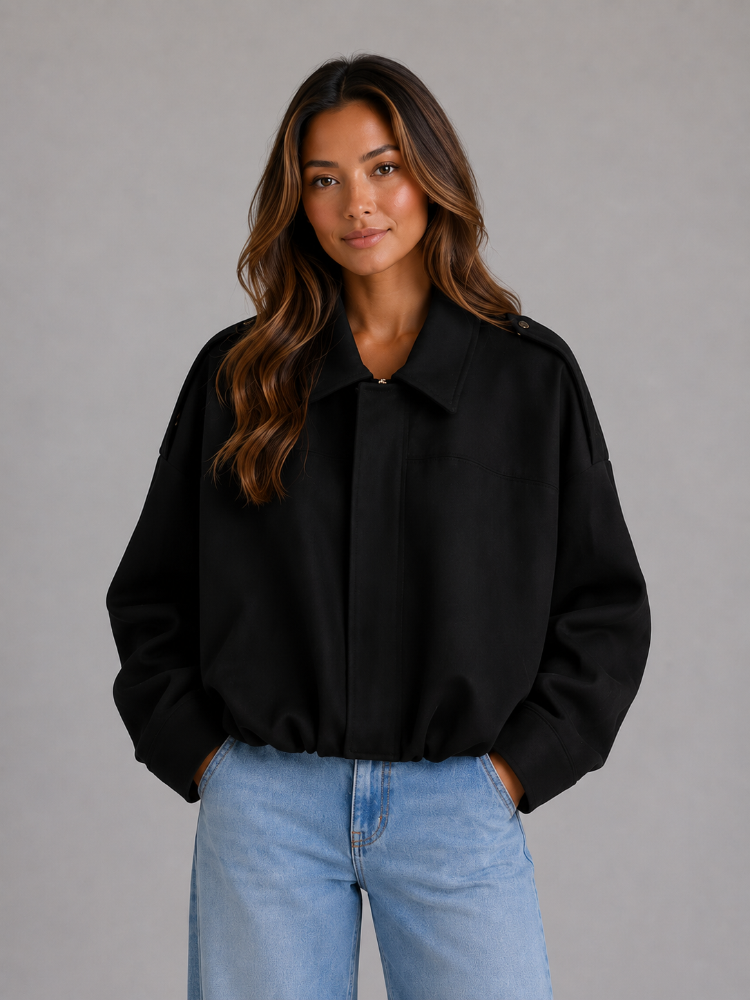 Cazadora Bomber Mujer Efecto Ante Oversize con Cuello Solapa - Vista 6