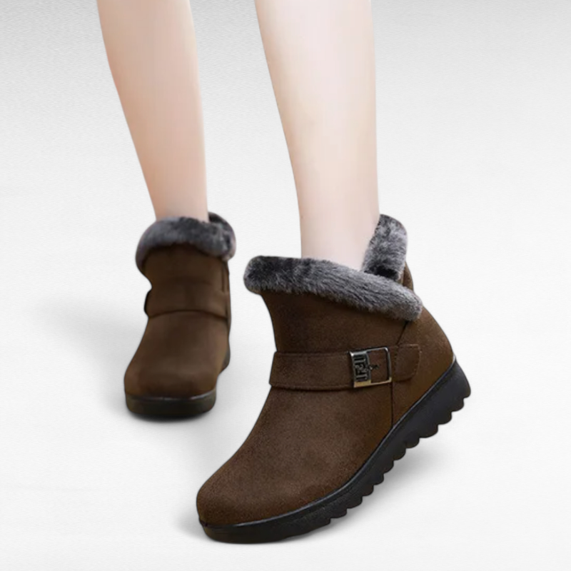 Botines Forrados Mujer con Cuña y Ribete de Pelo