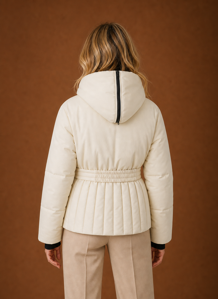 Chaqueta Acolchada Mujer Cinturón Pliegues Elegante