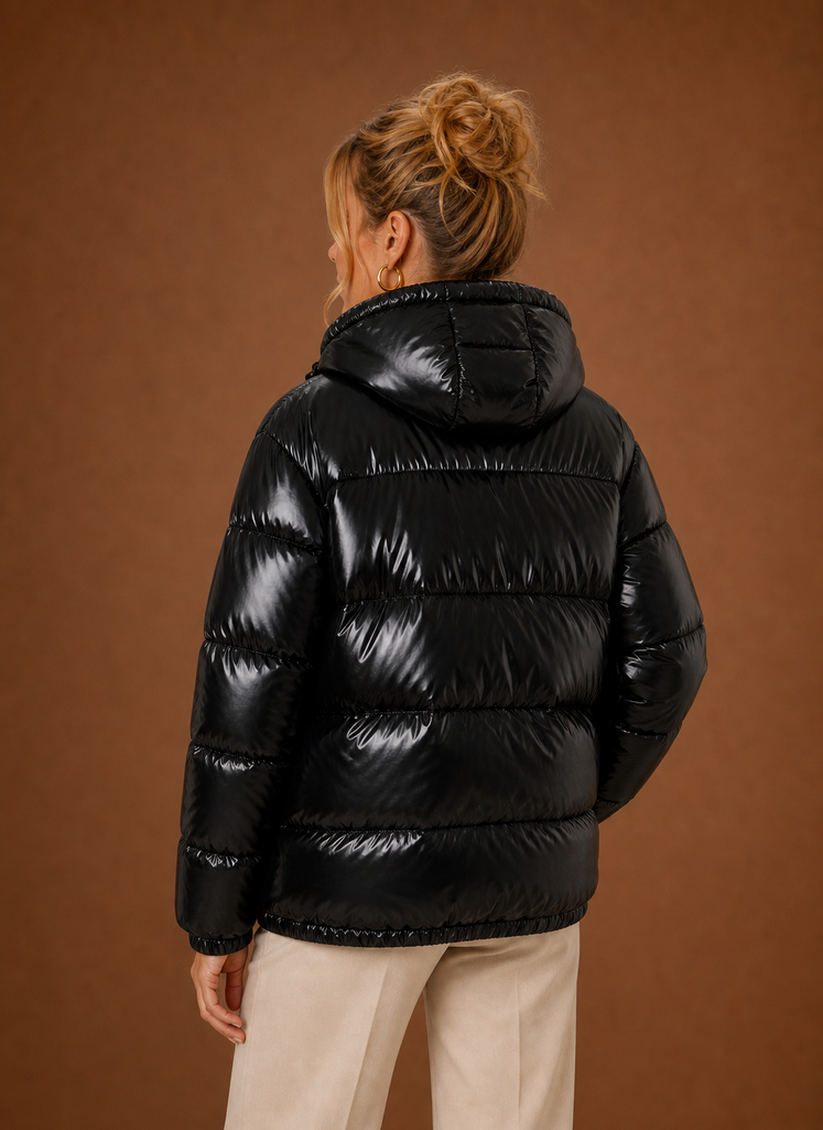 Chaqueta Acolchada Mujer Oversize Negra Cálida