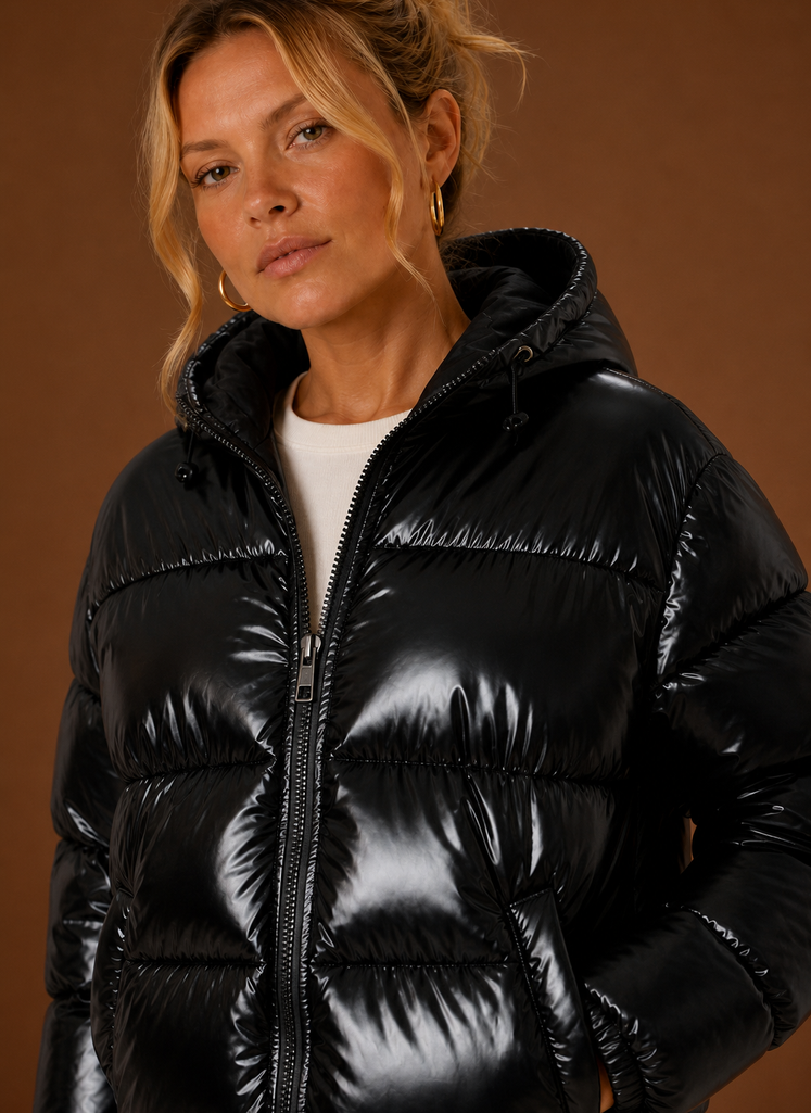 Chaqueta Acolchada Mujer Oversize Negra Cálida
