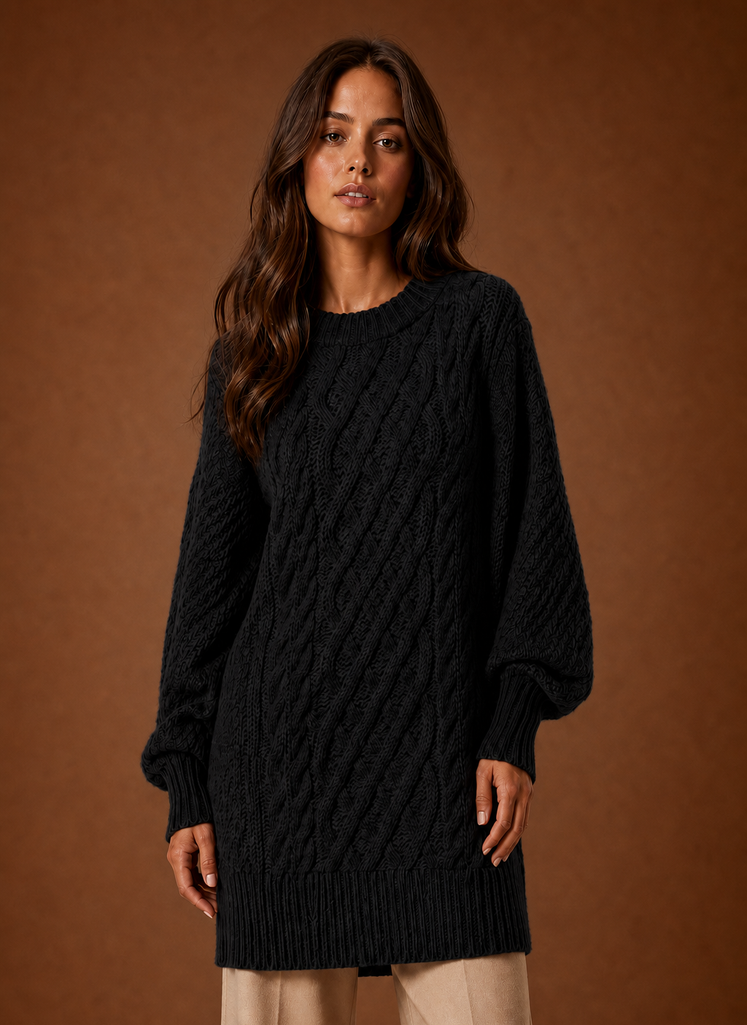 Jersey Vestido Mujer Cuello Redondo Trenzado