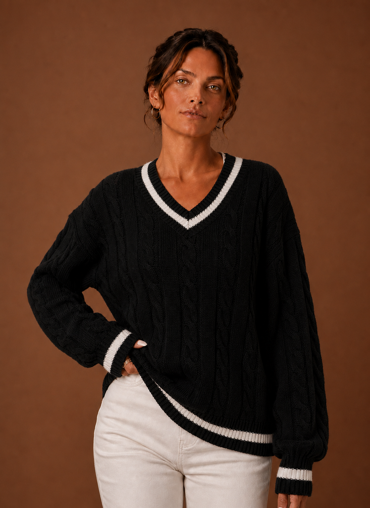 Jersey Mujer Cuello V Trenzado