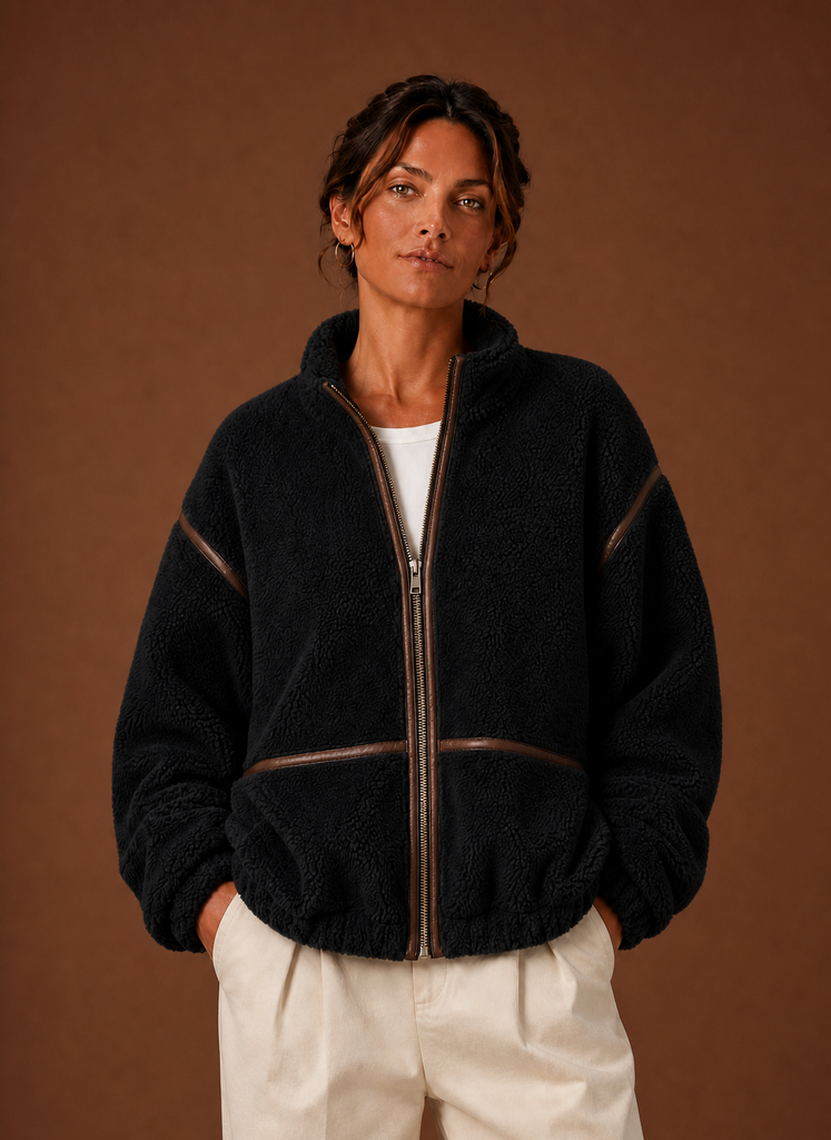 Chaqueta Borreguito Mujer Cremallera Cuello Alto