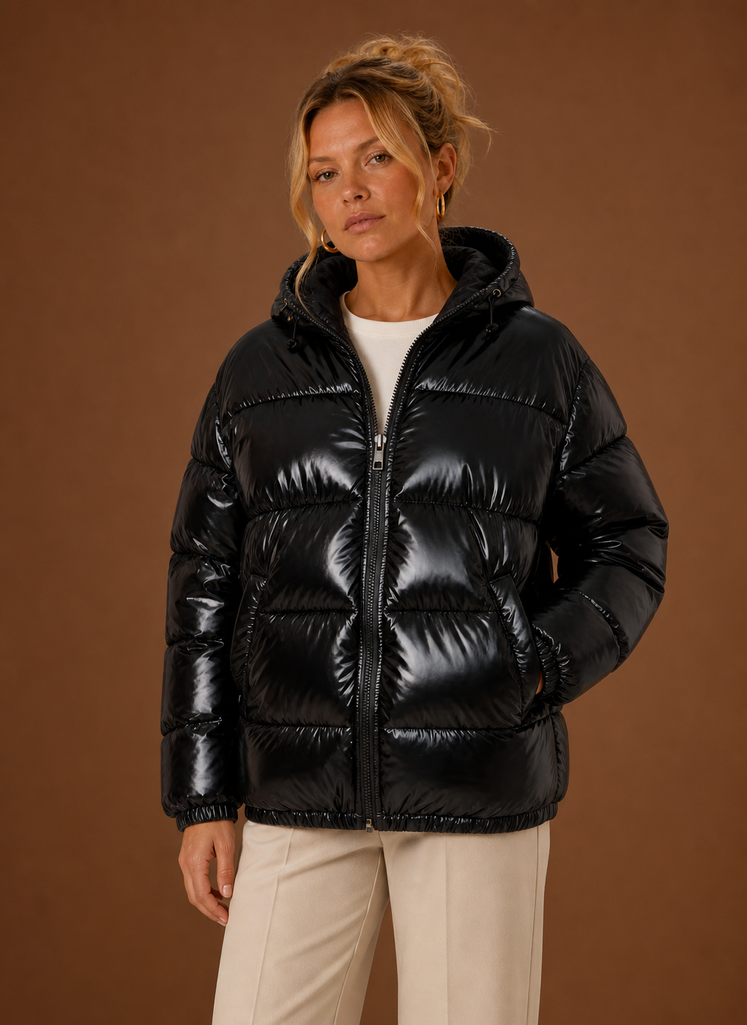 Chaqueta Acolchada Mujer Oversize Negra Cálida