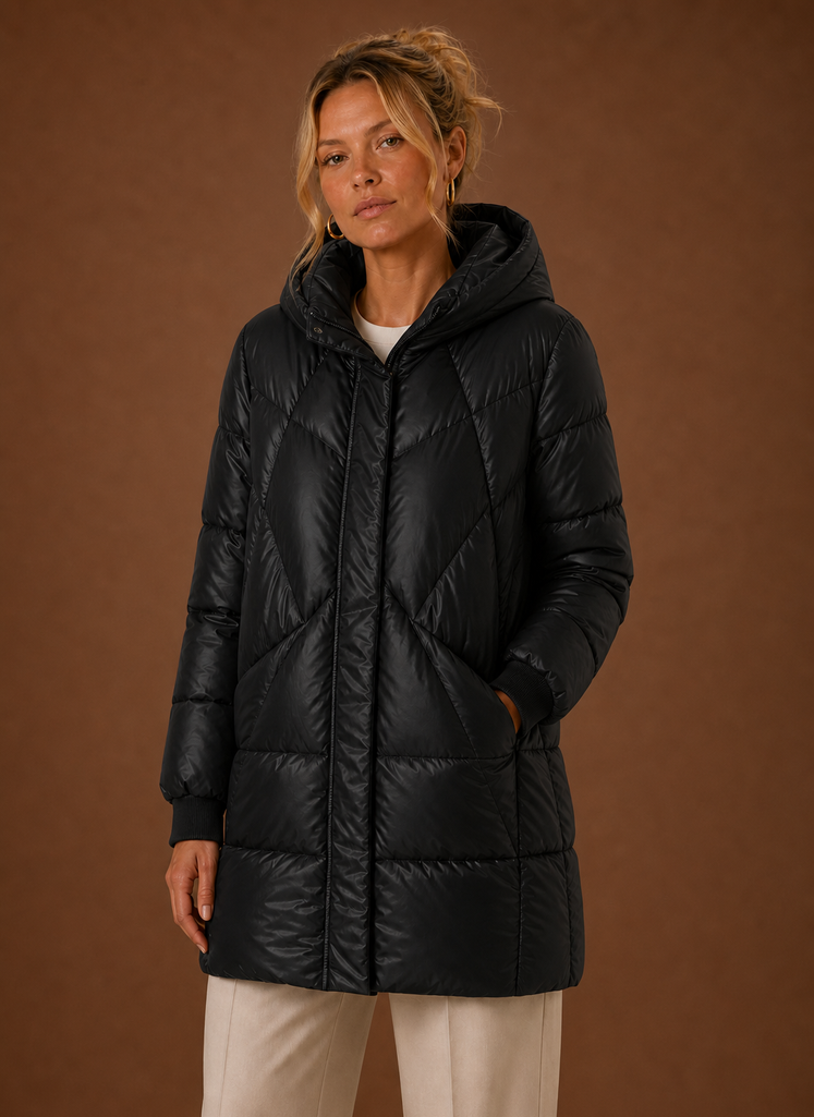 Plumífero Largo Mujer Capucha Invierno Cálido